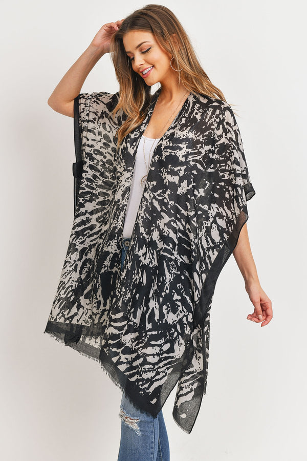 Hdf3164 - Abstract Print Open Front Kimono