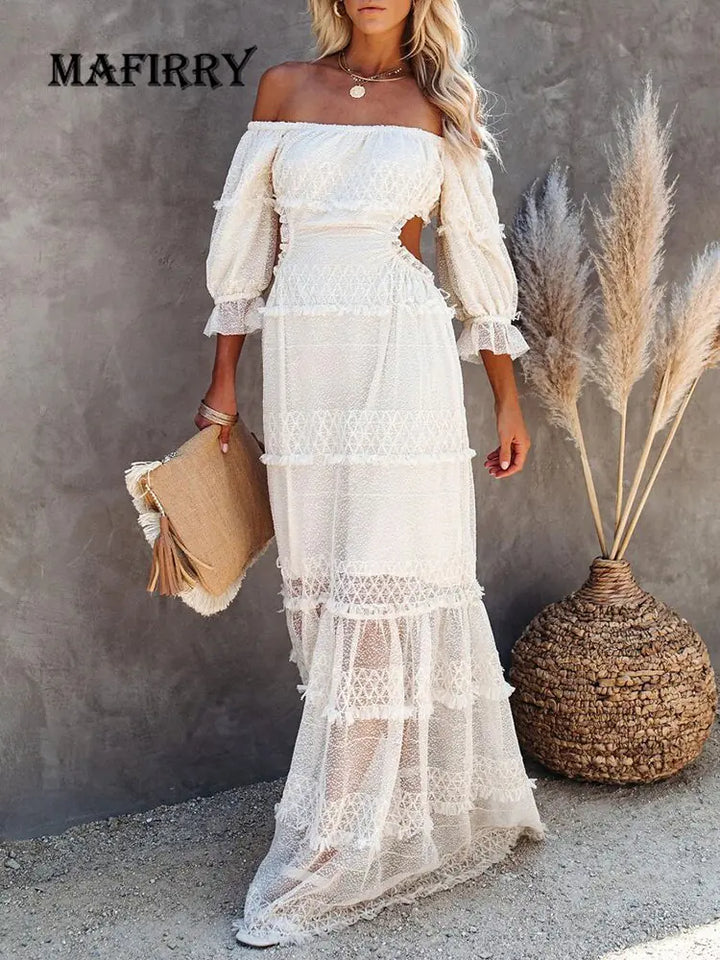 Summer Slash Neck Bohemian Women Maxi Dress